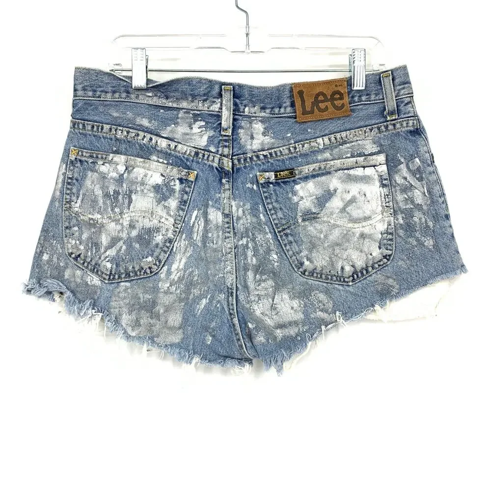 Vintage Upcycled Lee X Rag Union Cut Off Denim Shorts Womens Sz 32